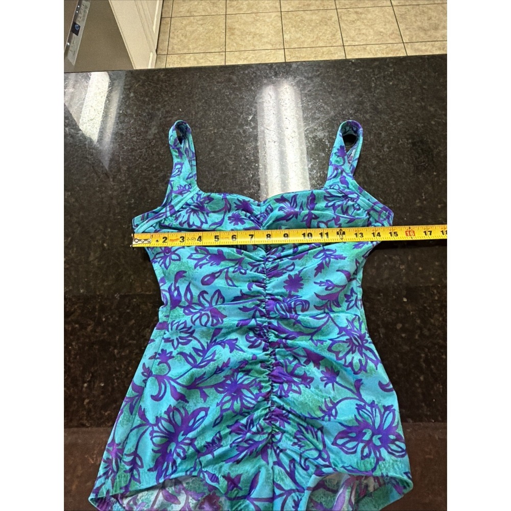 Maxine Of Hollywood Swimsuit One Piece Ruched Slimming Sz 6/8 Blue Floral Modest - Picture 8 of 12